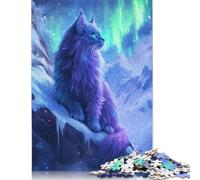 Jigsaw Puzzles for Adults 1000 Pieces Northern Lights Cat Wooden Jigsaw Puzzle Educational Puzzle Family Game for Teenager Birthday 1000pcs (75x50cm)