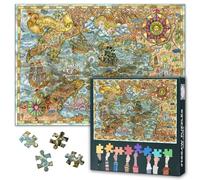 Jigsaw Puzzles for Adults 1000 Pieces, Old Map of Fantasy Lands with Pirate Ships, Monsters, Castles, Treasure Islands 1000 Piece Puzzle, Difficult Impossible, 19.5 x 27.5 Inch