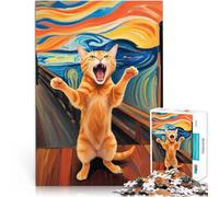 Jigsaw Puzzles for Adults 1000 Pieces Orange Cat The Scream Difficult Hard Wall Decoration Unique Birthday and Xmas Gifts 26x38cm