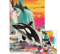 Jigsaw Puzzles for Adults 1000 Pieces Orca Whale Killer Collage Educational Game Home Art Decor for Is Ideal As A Gift 38x26cm