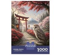 Jigsaw Puzzles for Adults 1000 Pieces Owl in Japanese Garden with Mt. Fuji Puzzles for Adults Relaxing Games Birthday Present Challenging To Complete 38x26cm/1000pcs