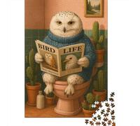 Jigsaw Puzzles for Adults 1000 Pieces Owl Reading Magazine on Toilet Jigsaw Puzzle Relaxing Games Precision Cutting Unique Birthday And Xmas Gifts 70x50cm/1000pcs