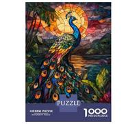 Jigsaw Puzzles for Adults 1000 Pieces Peacock Stained Glass Sunset Adult Jigsaw Hands-on Game Pattern Assembly Challenging To Complete 70x50cm/1000pcs