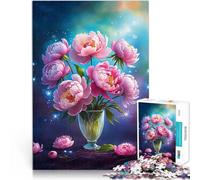 Jigsaw Puzzles for Adults 1000 Pieces Pink Peonies in a Vase Quizspiel Wanddekoration Einzigartige Geburtstags- und Weihnachtsgeschenke52x38cm