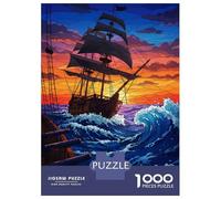 Jigsaw Puzzles for Adults 1000 Pieces Pirate Ship at Sea Sunset Jigsaw Puzzle Relaxing Games Precision Cutting Unique Birthday And Xmas Gifts 52x38cm/1000pcs