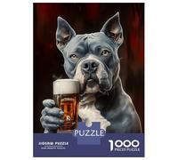Jigsaw Puzzles for Adults 1000 Pieces Pitbull Dog Holding Beer Puzzle for Adults Brain Teaser Game Birthday Present Educational Challenge 38x26cm/1000pcs