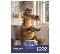 Jigsaw Puzzles for Adults 1000 Pieces Plush Alligator Reading on Toilet Jigsaw for Adults Relax Games Hand Speed Race Challenging Game Gifts 52x38cm/1000pcs