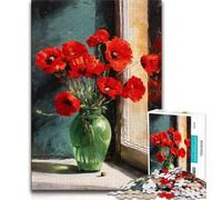 Jigsaw Puzzles for Adults 1000 Pieces Poppy Flowers in A Vase 1000 Piece Puzzle,Vibrant And Unique Design Relaxing & Challenging Puzzle Experience 26x38cm