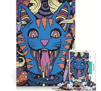 Jigsaw Puzzles for Adults 1000 Pieces Psychedelic Cat Illustration with Alice Elements, Anti-Stress Toys, Analysis And Logic, Artists Collection, Fine Art 38x26cm