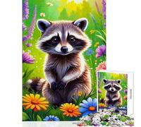 Jigsaw Puzzles for Adults 1000 Pieces Racoon And Many Flowers Impossible Game Difficult Challenge Educational Toy Improving Love between Couples (26X38cm)