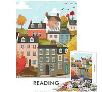 Jigsaw Puzzles for Adults 1000 Pieces Reading Town Illustration Impossible Game Learning Educational Anti-Stress Toys Improving Love between Couples (50x75cm)