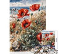 Jigsaw Puzzles for Adults 1000 Pieces Red Poppies by The Sea Jigsaw 1000 Pieces Practical Game Gifts For Birthdays For Family Fun (38x52cm)