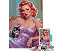 Jigsaw Puzzles for Adults 1000 Pieces Redhead Pin-up And Grumpy Cat Help The Brain Exercise Tough Challenge Educational Game for Age 14+ Game (38x52cm)