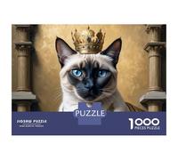 Jigsaw Puzzles for Adults 1000 Pieces Regal Siamese Cat Portrait with Crown Jigsaw for Adults Relax Games Hand Speed Race Challenging Game Gifts 38x26cm/1000pcs