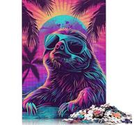 Jigsaw Puzzles for Adults 1000 Pieces Retro Sloth in Sunglasses Jigsaw Puzzle Paper Puzzle Suitable for Adults And over 18 Years Old Family Puzzle Game 38x26cm/1000pcs