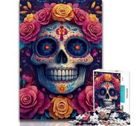 Jigsaw Puzzles for Adults 1000 Pieces Rose Skull 1000 Piece Puzzle,Vibrant And Unique Design Relaxing & Challenging Puzzle Experience 26x38cm