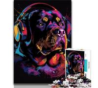 Jigsaw Puzzles for Adults 1000 Pieces Rottweiler DJ Neon Adult Jigsaw,Decompressing Intellectual Educational Toy Birthday Gift 38x26cm