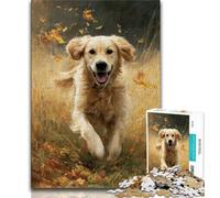 Jigsaw Puzzles for Adults 1000 Pieces Running Golden Retriever Adult Jigsaw,Challenging Difficult Deal As Gifts for The Whole Family (size 75x50cm)