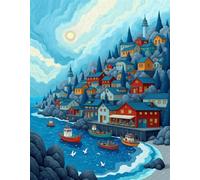Jigsaw Puzzles for Adults 1000 Pieces, Sailboat Bay Town Puzzles for Adults 1000 Pieces, Challenging Puzzle 30x20 inch, Family Interactive Puzzle Gift for Stress Selief and Relaxation