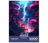 Jigsaw Puzzles for Adults 1000 Pieces Sakura Waterfall Temple Jigsaw Puzzle Relaxing Games Precision Cutting Unique Birthday And Xmas Gifts 70x50cm/1000pcs