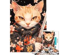 Jigsaw Puzzles for Adults 1000 Pieces Samurai Egyptian Mau Cat with Sword Puzzle for Adults Family Games Presents for Women Challenging To Complete (Size 38x52cm)