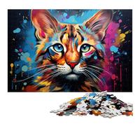 Jigsaw Puzzles for Adults 1000 Pieces Savannah Cat's Colorful Psychedelic Challenging Game Toys Christmas Puzzle Presents 1000 PCS(75x50cm)