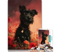 Jigsaw Puzzles for Adults 1000 Pieces Schnauzer Dog in Flowers Teenager Puzzles,Challenging Game for Is Ideal As A Gift for The Whole Family (size 38x26cm)