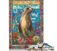 Jigsaw Puzzles for Adults 1000 Pieces Sea Lion Stained Glass Jigsaw Puzzle Adult Woodenboard Puzzles Brain Teaser Puzzles For Adults And Teenagers 1000pcs (75x50cm)