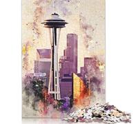 Jigsaw Puzzles for Adults 1000 Pieces Seattle in Watercolor Puzzles for Adults Creative Paper Jigsaw Puzzles Challenging Game 38x26cm/1000pcs