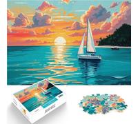 Jigsaw Puzzles for Adults 1000 Pieces Serene Pastel Sunset Sailboat Painting Schwierig Schwer Eltern-Kind-Interaktion52x38cm