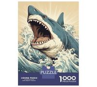 Jigsaw Puzzles for Adults 1000 Pieces Shark Japan Great Wave Puzzles for Adults Relaxing Games Presents for Women Challenging Game Gifts 38x26cm/1000pcs
