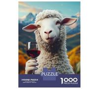 Jigsaw Puzzles for Adults 1000 Pieces Sheep with Wine Funny Meme Puzzles for Adults Relaxing Games Birthday Present Challenging To Complete 38x26cm/1000pcs