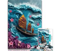 Jigsaw Puzzles for Adults 1000 Pieces Ship on The Ocean Puzzles for Adults,Stress Reliever Staycation Kill Time Enhance Love between Couples (size 38x26cm)
