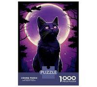 Jigsaw Puzzles for Adults 1000 Pieces Siluet Cat Moonlight Puzzles for Adults Relaxing Games Birthday Present Challenging To Complete 52x38cm/1000pcs