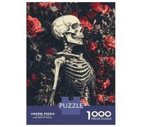 Jigsaw Puzzles for Adults 1000 Pieces Skeleton And Roses Dark Floral Art Puzzles for Adults Relaxing Games Presents for Women Challenging Game Gifts 70x50cm/1000pcs