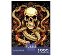 Jigsaw Puzzles for Adults 1000 Pieces Skull And Snakes Graphic Art Puzzle for Adults Brain Teaser Game Birthday Present Educational Challenge 38x26cm/1000pcs