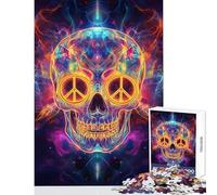 Jigsaw Puzzles for Adults 1000 Pieces Skull with Cosmic Peace Signs Art Educational Game Tough Challenge Toy Wall Decor Improving Love between Couples (26X38cm)