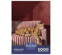 Jigsaw Puzzles for Adults 1000 Pieces Sleeping Cat on Striped Couch Jigsaw Puzzle Relaxing Games Difficult Hard Challenging To Complete 52x38cm/1000pcs
