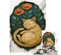 Jigsaw Puzzles for Adults 1000 Pieces Sleeping Cat with Poppies Art Home Decoration Toys Birthday Gifts Relaxing Games Artists' Collection, Fine Arts Size 38x52cm