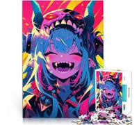 Jigsaw Puzzles for Adults 1000 Pieces Smiling Anime Girl with Demon Mask Denkspiel Wunschliste mit dem Weihnachtsmann38x26cm
