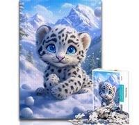 Jigsaw Puzzles for Adults 1000 Pieces Snow Leopard Baby Puzzles for Teenagers,deal As Gifts for The Whole Family for Ages 14+ 75x50cm