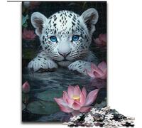 Jigsaw Puzzles for Adults 1000 Pieces Snow Leopard Baby Stress Reliever Difficult Challenge with Matching Poster And Trivia Sheet 26x38cm