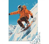 Jigsaw Puzzles for Adults 1000 Pieces Snowboarder in Orange Jacket Jigsaw Puzzle Relaxing Games Precision Cutting Unique Birthday And Xmas Gifts 38x26cm/1000pcs