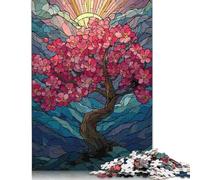 Jigsaw Puzzles for Adults 1000 Pieces Stained Glass Cherry Blossom Tree Jigsaw Puzzle Wooden Puzzle Suitable for Adults And over 18 Years Old Family Puzzle Game 1000pcs (75x50cm)