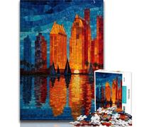 Jigsaw Puzzles for Adults 1000 Pieces Stained Glass City 1000 Piece Jigsaw,Fun Games Every Piece Is Unique - Challenging Family Fun Game 26x38cm
