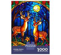 Jigsaw Puzzles for Adults 1000 Pieces Stained Glass Deer Puzzles for Adults Family Games Difficult Hard Challenging To Complete 70x50cm/1000pcs