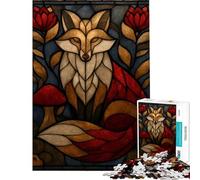 Jigsaw Puzzles for Adults 1000 Pieces Stained Glass Fox Jigsaw 1000 Pieces DIY Toys Perfect Decoration Brainteaser Family Games (38x52cm)