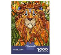 Jigsaw Puzzles for Adults 1000 Pieces Stained Glass Lion in Tall Grass Puzzles for Adults Family Game For Family Fun Birthday Present, Gifts, 38x26cm/1000pcs
