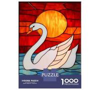 Jigsaw Puzzles for Adults 1000 Pieces Stained Glass Swan Sunset-2 Puzzles for Adults Relaxing Games Birthday Present Challenging To Complete 52x38cm/1000pcs