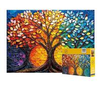 Jigsaw Puzzles for Adults 1000 Pieces, Stained Glass Tree of Life with Rainbow Foliage, Vibrant Mosaic Art Jigsaw Puzzle for Nature Lovers, Life Tree for Home Wall Decor